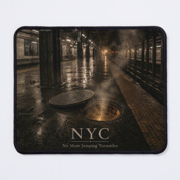 Item preview, NYC – No More Jumping Turnstiles | Noir Subway Humor Art Print designed and sold by BrokenCompassCo.
