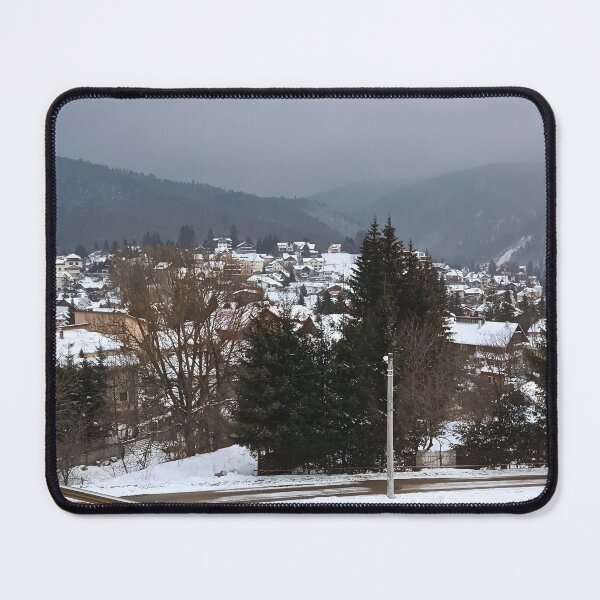 Item preview, Winter Village Panorama – Scenic Rural Landscape Art from Romania designed and sold by MSMPrintDesign.
