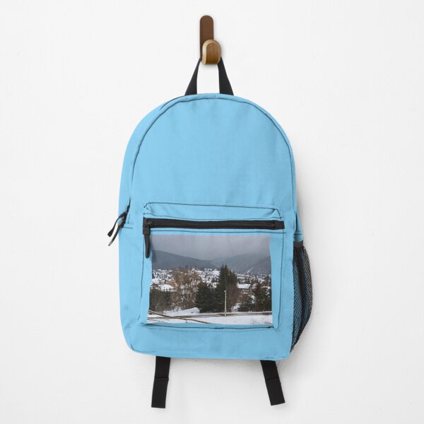 Item preview, Winter Village Panorama – Scenic Rural Landscape Art from Romania designed and sold by MSMPrintDesign.