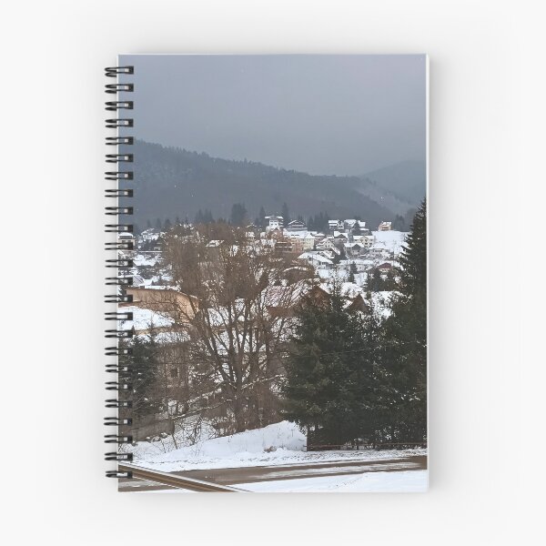 Item preview, Winter Village Panorama – Scenic Rural Landscape Art from Romania designed and sold by MSMPrintDesign.