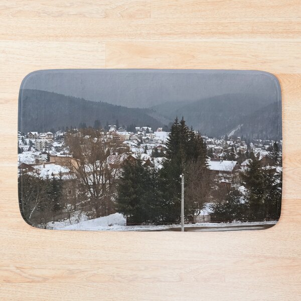 Item preview, Winter Village Panorama – Scenic Rural Landscape Art from Romania designed and sold by MSMPrintDesign.