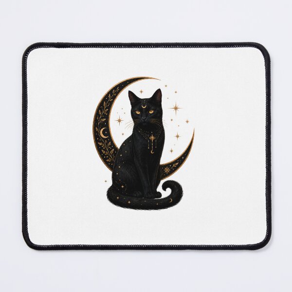 Item preview, Mystical Black Cat with Crescent Moon – Witchy Celestial Gold Design designed and sold by NeerPrema.