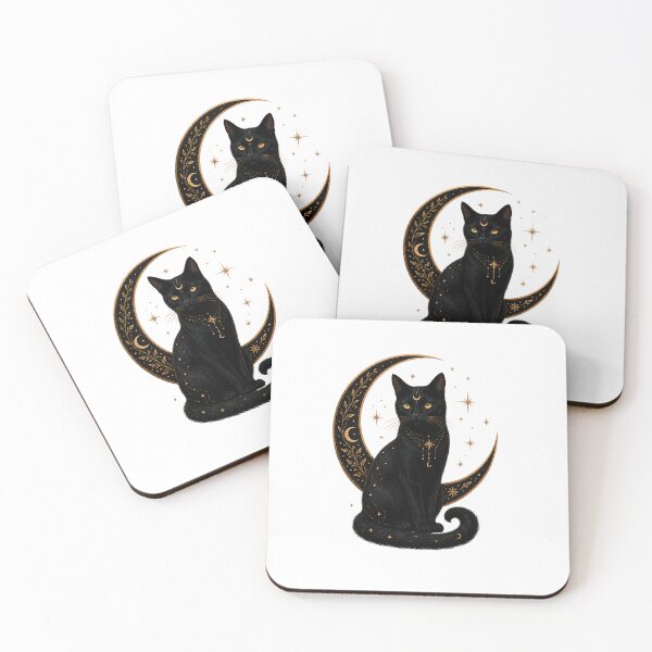 Item preview, Mystical Black Cat with Crescent Moon – Witchy Celestial Gold Design designed and sold by NeerPrema.