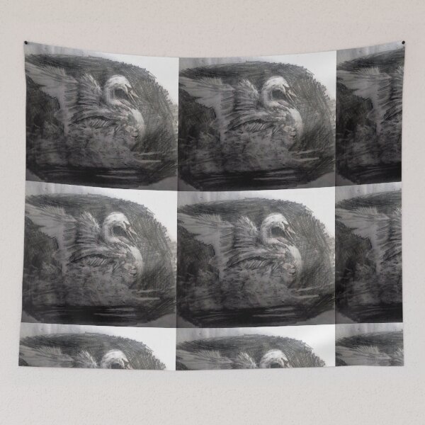 Item preview, 1900s vintage Black and white swan in lake pencil portrait  designed and sold by Shukasya-Arts.