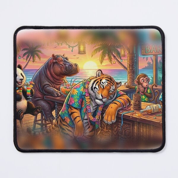 Item preview, Sunset Tiki Bar Animal Party – Funny Tiger, Panda & Hippo Island Vacation designed and sold by mikemuchu.