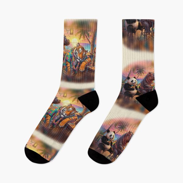 Item preview, Sunset Tiki Bar Animal Party – Funny Tiger, Panda & Hippo Island Vacation designed and sold by mikemuchu.