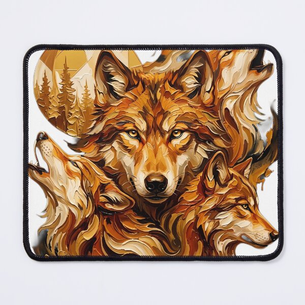 Item preview, Golden Wolf Pack Moonlight Abstract Impasto Oil Painting designed and sold by SupernovaNote.