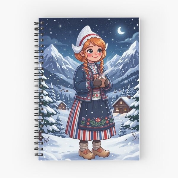 Item preview, CHARACTER IN TRADITIONAL CLOTHING WITH HOT CHOCOLATE IN A NIGHTTIME WINTER LANDSCAPE designed and sold by Curiosiart.
