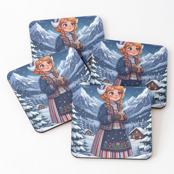Item preview, CHARACTER IN TRADITIONAL CLOTHING WITH HOT CHOCOLATE IN A NIGHTTIME WINTER LANDSCAPE designed and sold by Curiosiart.
