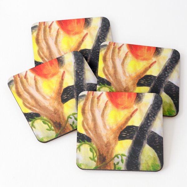 Item preview, Vibrant watercolor portrait of Eve hand, forbidden apple & devil serpent designed and sold by Shukasya-Arts.