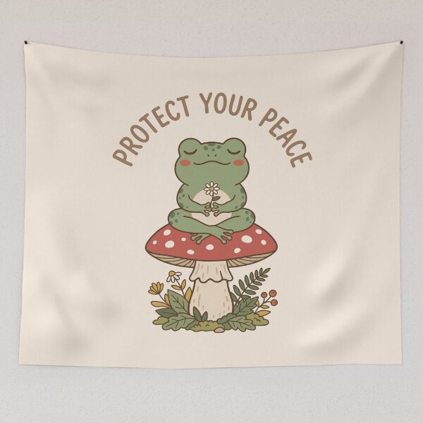 Item preview, Funny Frog Peacefully Meditating Over Mushroom - Protect Your Peace designed and sold by Juka-Arts-CC.