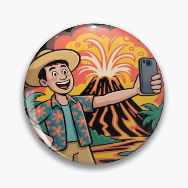 Item preview, Funny Tourist Taking Selfie with Exploding Volcano designed and sold by DailySparks.