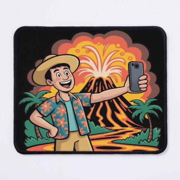 Item preview, Funny Tourist Taking Selfie with Exploding Volcano designed and sold by DailySparks.