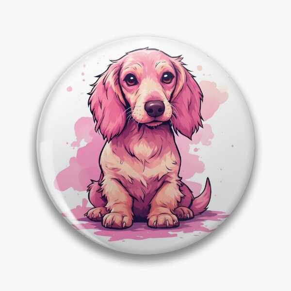 Item preview, Adorable Pink Long-Haired Dachshund Puppy Watercolor Illustration designed and sold by Karolina’s Cozy Creations.