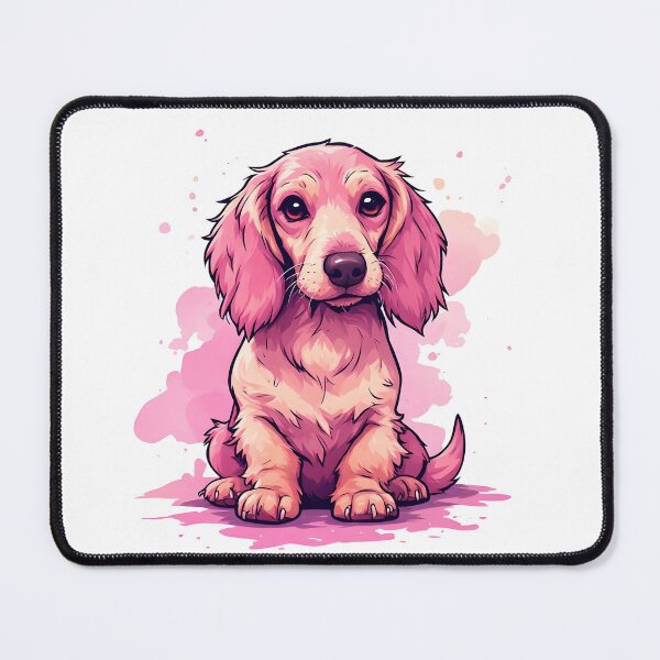 Item preview, Adorable Pink Long-Haired Dachshund Puppy Watercolor Illustration designed and sold by Karolina’s Cozy Creations.