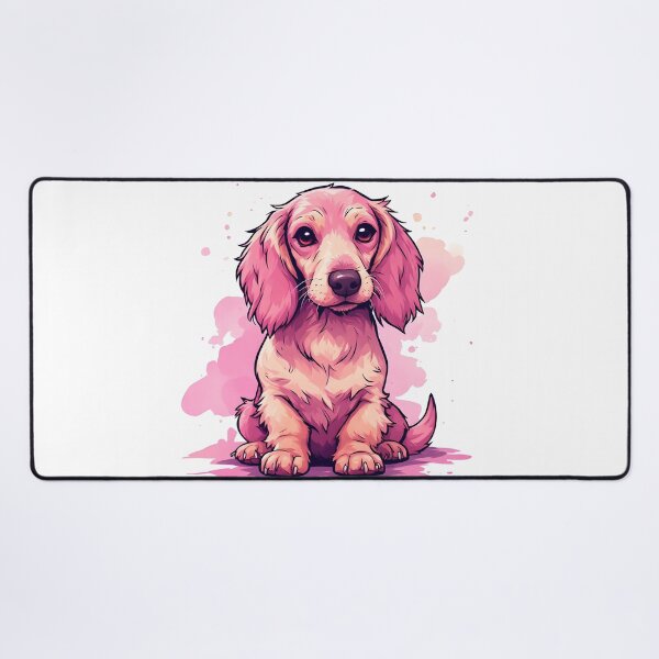 Item preview, Adorable Pink Long-Haired Dachshund Puppy Watercolor Illustration designed and sold by Karolina’s Cozy Creations.