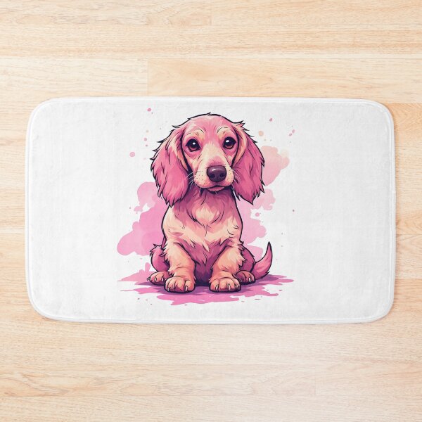 Item preview, Adorable Pink Long-Haired Dachshund Puppy Watercolor Illustration designed and sold by Karolina’s Cozy Creations.