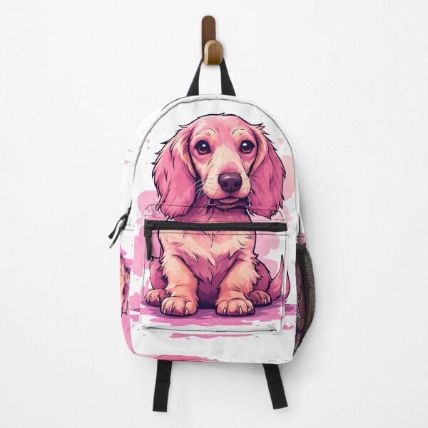Item preview, Adorable Pink Long-Haired Dachshund Puppy Watercolor Illustration designed and sold by Karolina’s Cozy Creations.