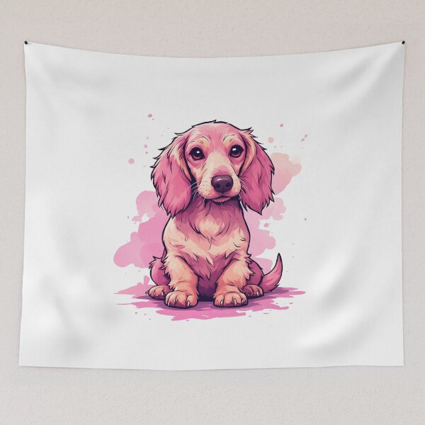Item preview, Adorable Pink Long-Haired Dachshund Puppy Watercolor Illustration designed and sold by Karolina’s Cozy Creations.