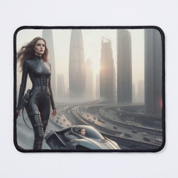 Item preview, Cyberpunk Female Warrior | Futuristic City Highway | Flying Car Sci Fi Art designed and sold by IRON SIREN.