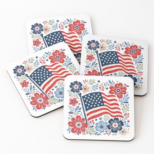 Item preview, Floral American Flag – Patriotic Red White Blue Flower USA Design designed and sold by DoodloraStudio.