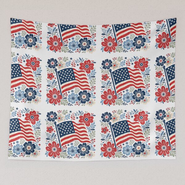 Item preview, Floral American Flag – Patriotic Red White Blue Flower USA Design designed and sold by DoodloraStudio.