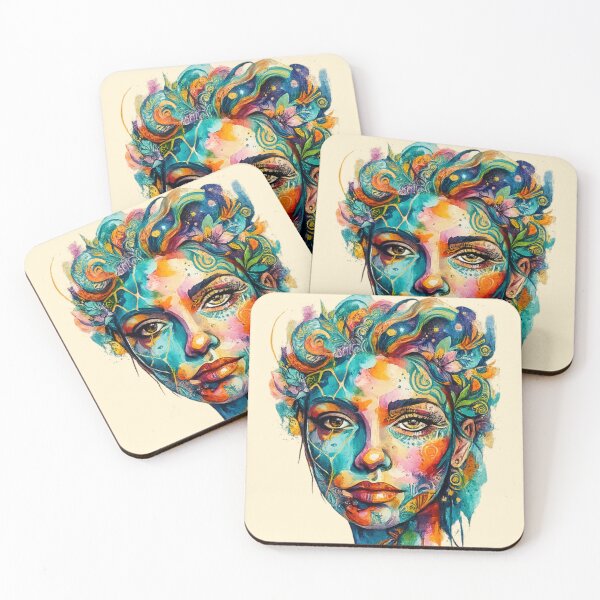 Item preview, Colorful Boho Abstract Woman Face Watercolor Art | Vibrant Fantasy Portrait designed and sold by arifali786.