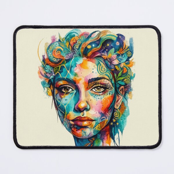 Item preview, Colorful Boho Abstract Woman Face Watercolor Art | Vibrant Fantasy Portrait designed and sold by arifali786.