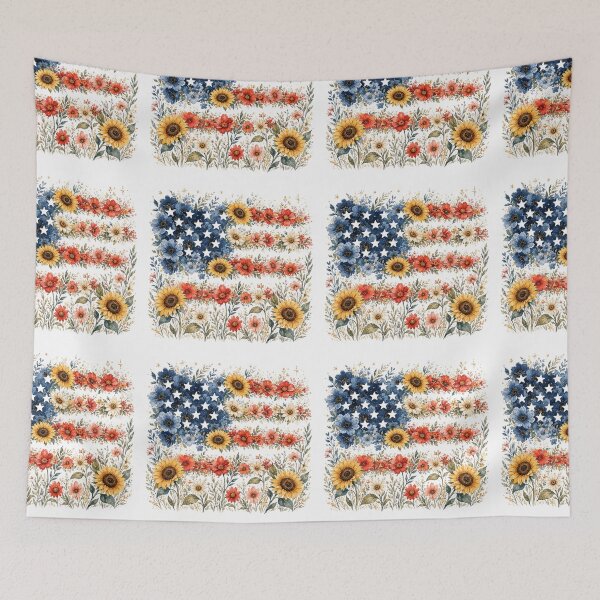 Item preview, Floral American Flag – Patriotic Red White Blue Flower USA Design designed and sold by DoodloraStudio.