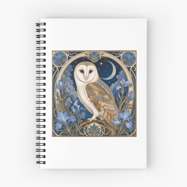 Item preview, Art Nouveau Barn Owl Moon Iris Floral Design designed and sold by AntiqueImages.