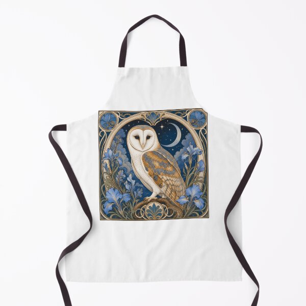 Item preview, Art Nouveau Barn Owl Moon Iris Floral Design designed and sold by AntiqueImages.