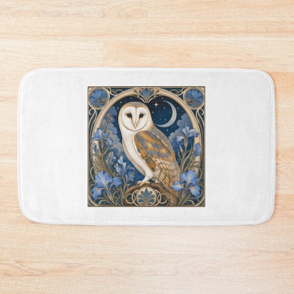 Item preview, Art Nouveau Barn Owl Moon Iris Floral Design designed and sold by AntiqueImages.