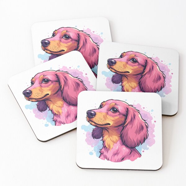 Item preview, Pink Long-Haired Dachshund Portrait – Cute Watercolor Dog Illustration designed and sold by Karolina’s Cozy Creations.