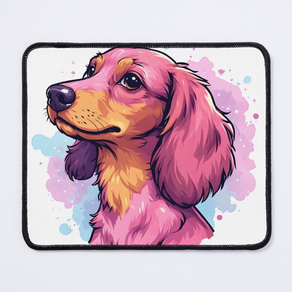 Item preview, Pink Long-Haired Dachshund Portrait – Cute Watercolor Dog Illustration designed and sold by Karolina’s Cozy Creations.