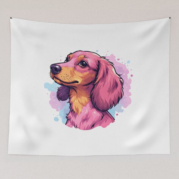 Item preview, Pink Long-Haired Dachshund Portrait – Cute Watercolor Dog Illustration designed and sold by Karolina’s Cozy Creations.