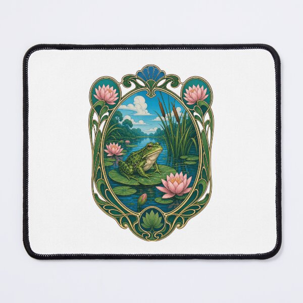 Item preview, Art Nouveau Frog on Lily Pad Pond Nature Art designed and sold by AntiqueImages.