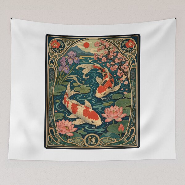 Item preview, Japanese Koi Fish Art Nouveau Lotus Pond designed and sold by AntiqueImages.
