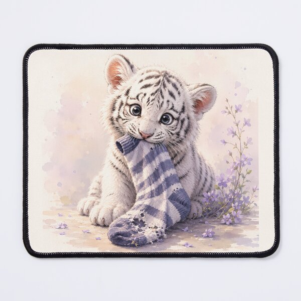 Item preview, Cute White Tiger Cub Playing with a Blue Sock designed and sold by ManJiangHong.