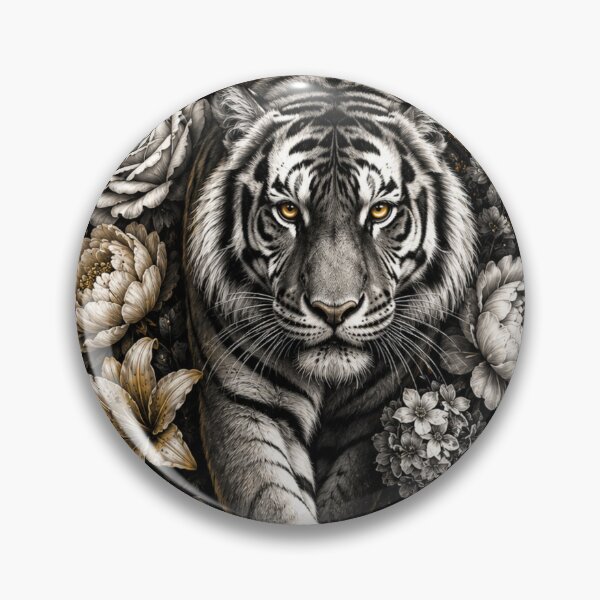 Item preview, Luxury White Tiger with Flowers – Botanical Wildlife Art designed and sold by GalleryPeak.