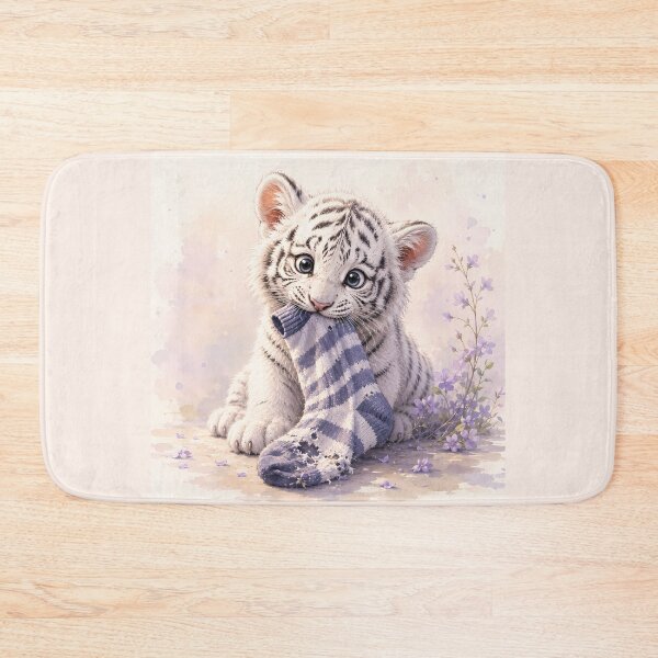 Item preview, Cute White Tiger Cub Playing with a Blue Sock designed and sold by ManJiangHong.