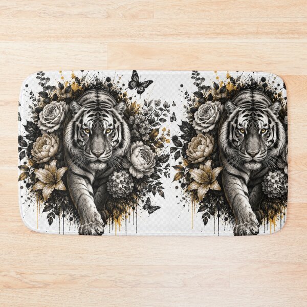 Item preview, Luxury White Tiger with Flowers – Botanical Wildlife Art designed and sold by GalleryPeak.