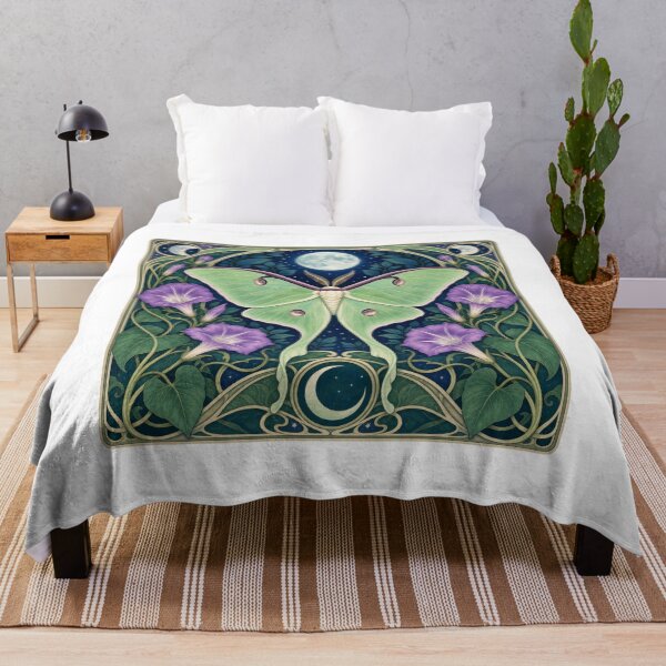 Item preview, Luna Moth Full Moon Morning Glory Art Nouveau designed and sold by AntiqueImages.