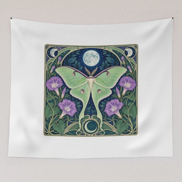 Item preview, Luna Moth Full Moon Morning Glory Art Nouveau designed and sold by AntiqueImages.