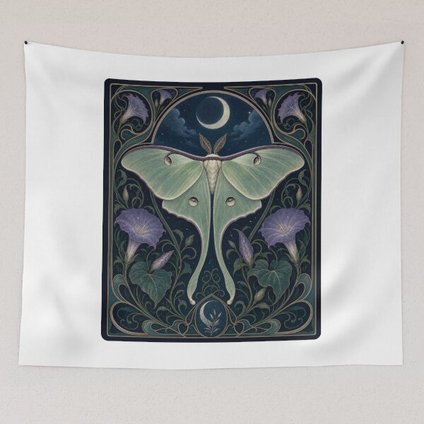 Item preview, Art Nouveau Luna Moth Moon Morning Glory Design designed and sold by AntiqueImages.