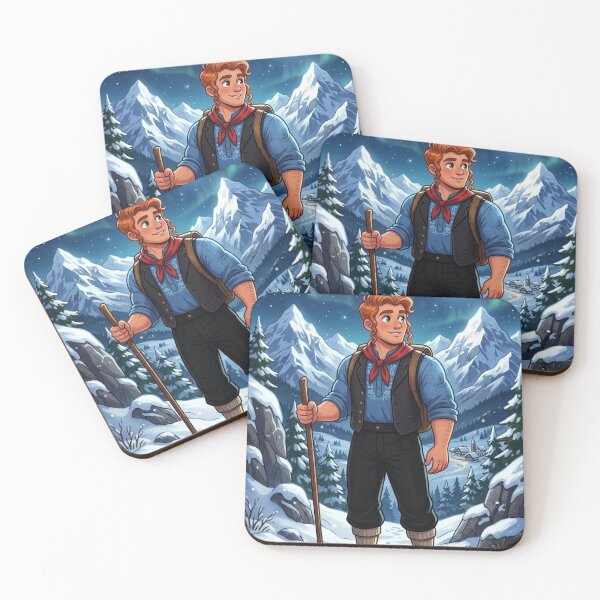 Item preview, YOUNG ADVENTURER IN THE SNOWY MOUNTAINS UNDER THE NORTHERN LIGHTS FANTASY ART designed and sold by Curiosiart.