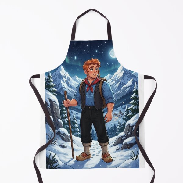 Item preview, YOUNG ADVENTURER IN THE SNOWY MOUNTAINS UNDER THE NORTHERN LIGHTS FANTASY ART designed and sold by Curiosiart.