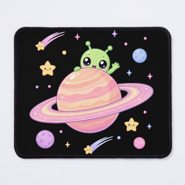 Item preview, Cute Kawaii Alien Hiding Behind Saturn Planet designed and sold by Seculinator.