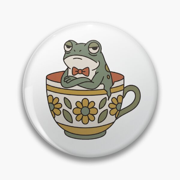Item preview, Grumpy Frog in Teacup Sticker — 60s Retro Vintage Bow Tie Frog, Flat Design designed and sold by ElhamiStudio.