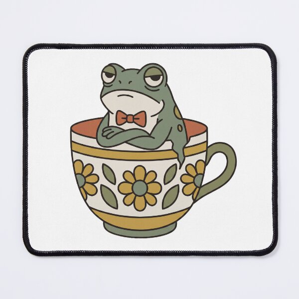 Item preview, Grumpy Frog in Teacup Sticker — 60s Retro Vintage Bow Tie Frog, Flat Design designed and sold by ElhamiStudio.