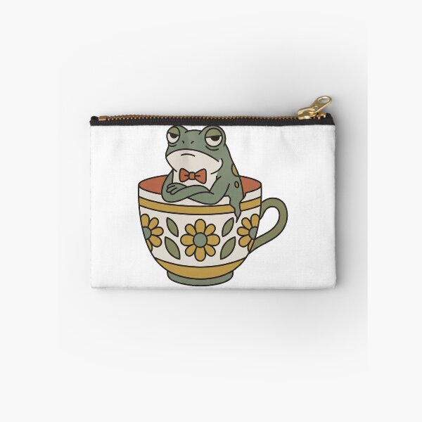 Item preview, Grumpy Frog in Teacup Sticker — 60s Retro Vintage Bow Tie Frog, Flat Design designed and sold by ElhamiStudio.